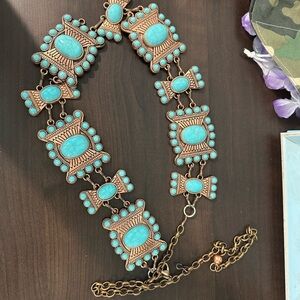 Turquoise like stone and Bronze Statement Chain Belt